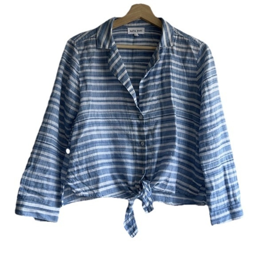 Bella Dahl Blue & White Striped Button Down Tie Cotton Blouse Sz. XS